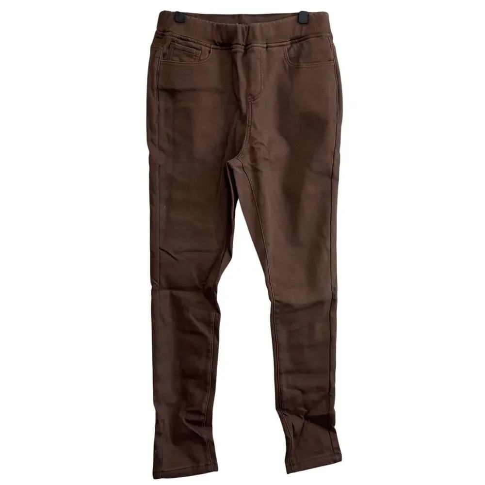 NWT Women's Brown Fleece Denim Leggings Jeans Pull-on Stretchy Casual Comfy M